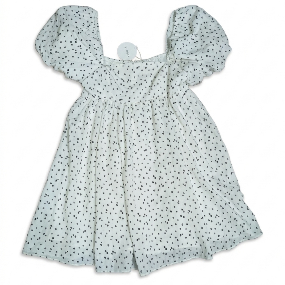 STORIA White Floral Puff Sleeve Mini Dress Med Cottagecore Coquette New Babydoll